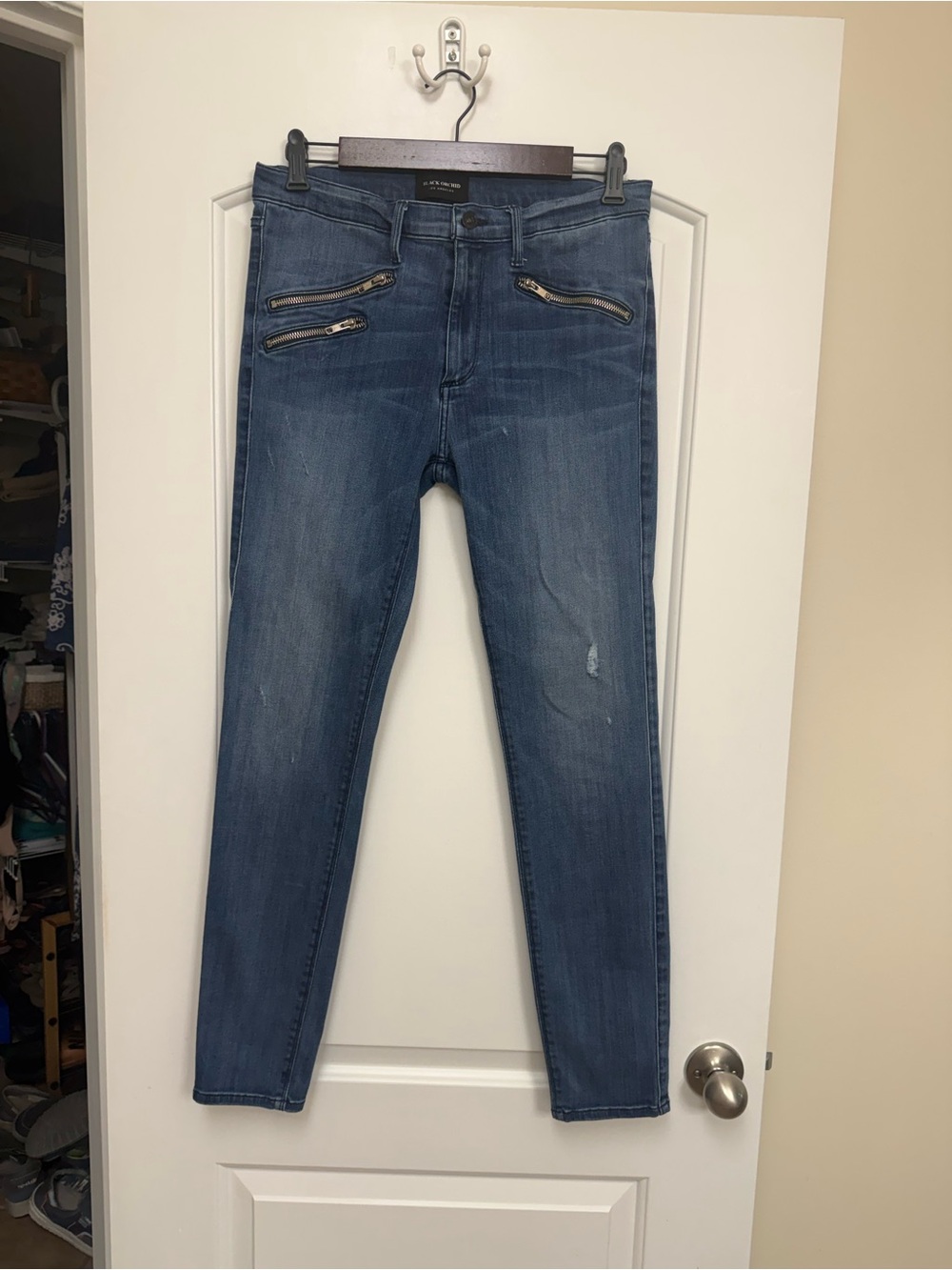 Black Orchid Skinny Jeans with Front Zip Detail - Blue Wash